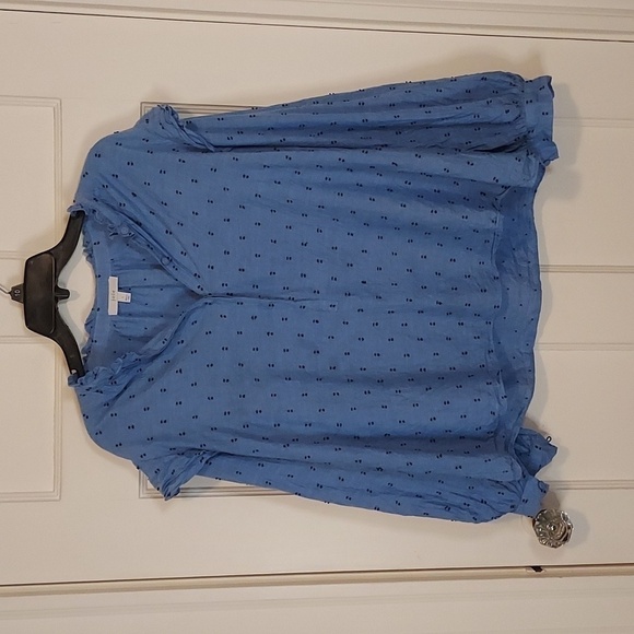 Joie Idonian Clip Dot Chambray Embroidered Long Sleeve Ruffle Blouse - Picture 4 of 12